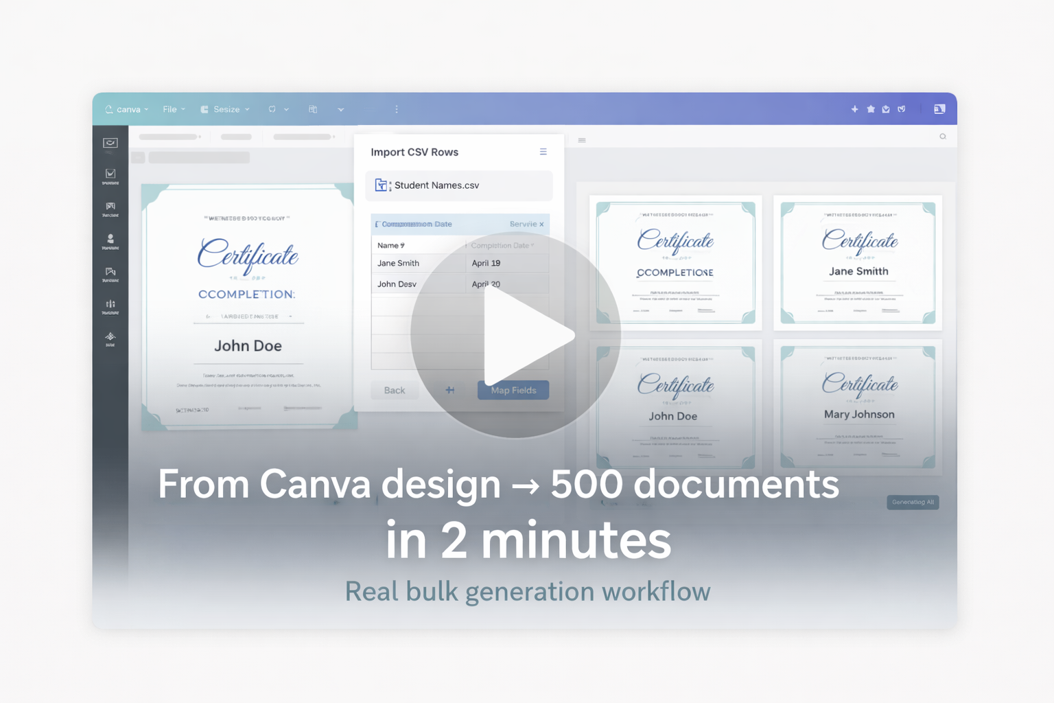 TheCrafity Workflow Demo - Bulk Certificate Generation Preview